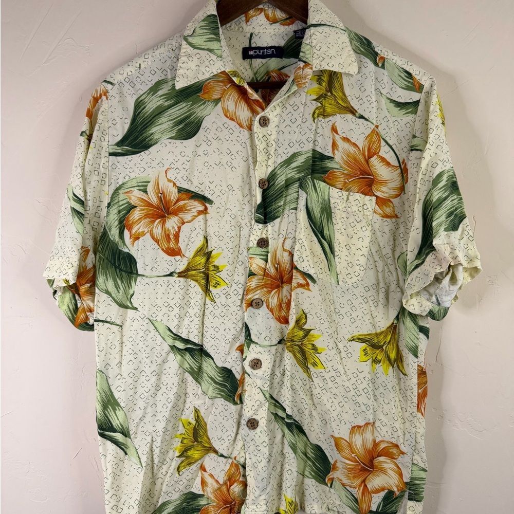 Puritan White Floral Casual Shirt